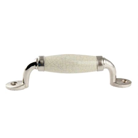 Cream Crackle Small Ceramic Silver Door Handles